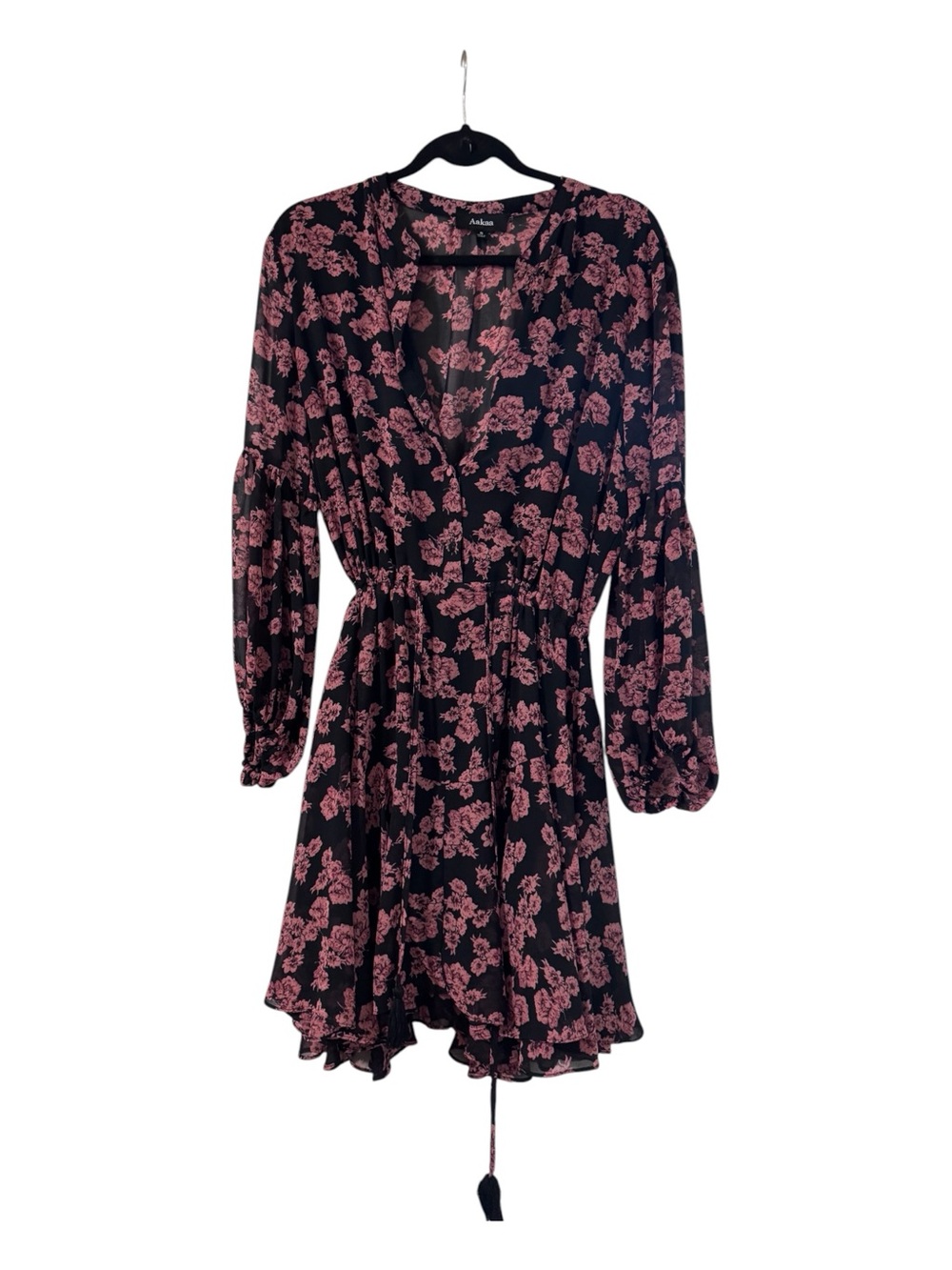 Aakaa Black Mini Dress with Pink Floral Print